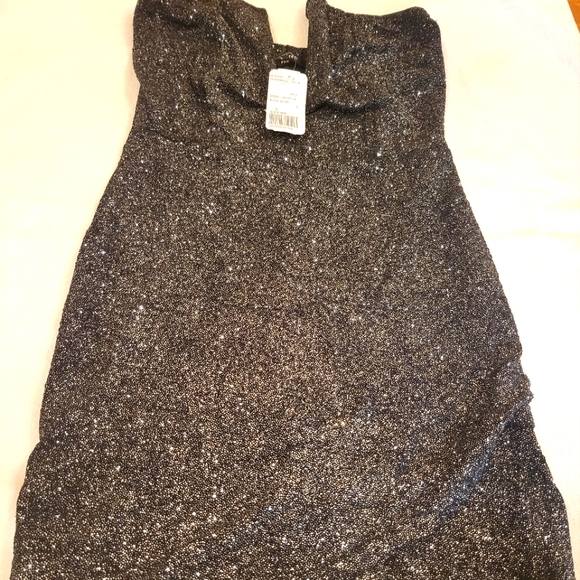 NWT! Forever 21 Black and Silver Glitter Strapless Club Mini Dress, Sz L - Picture 3 of 6